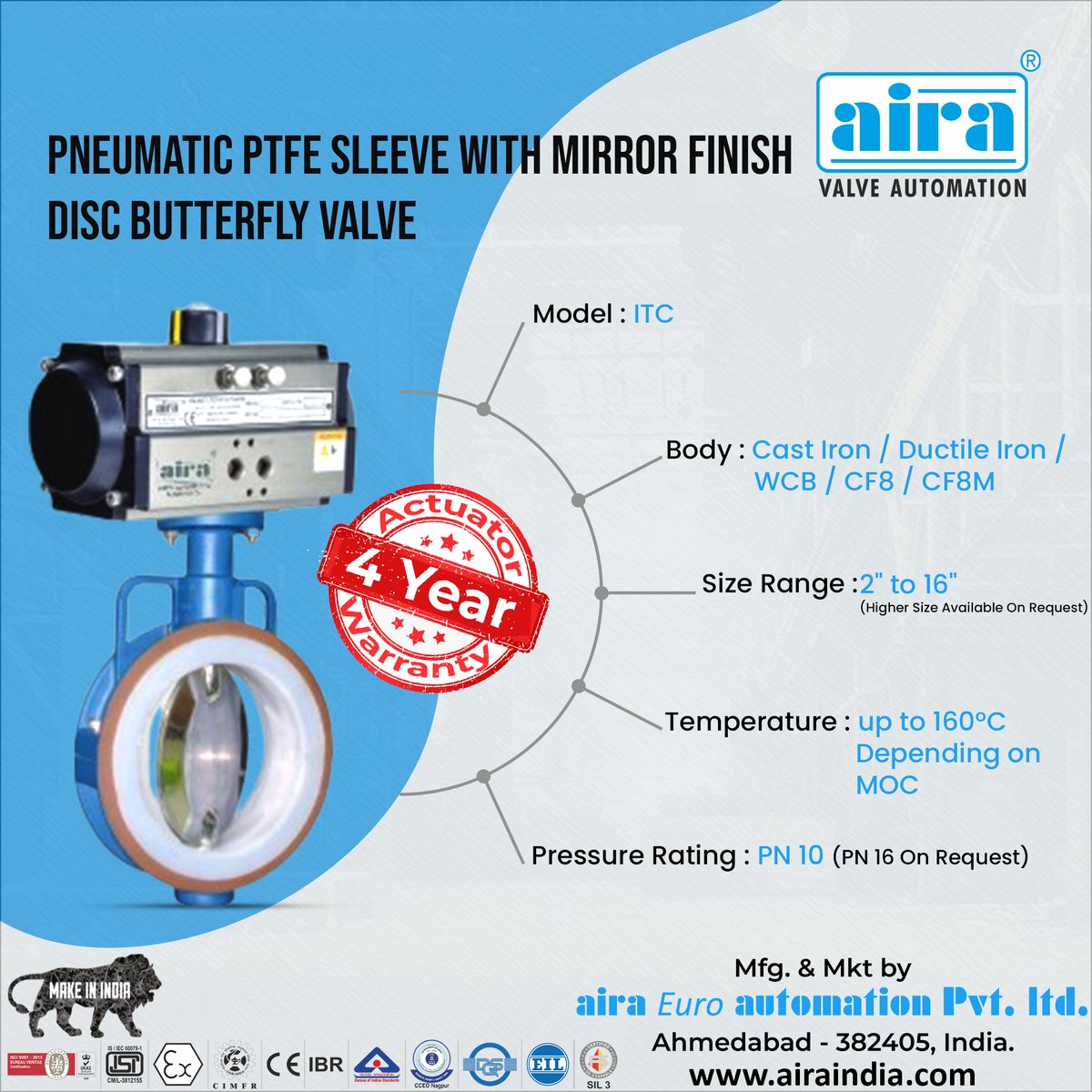 real_airaeuro's tweet image. We offer comfort to performance and reliability with our Pneumatic PTFE Sleeve with Mirror Finish Disc Butterfly Valve. It is not just a valve, it&apos;s a statement of quality. 💪✨

#ReliablePerformance #ButterflyValve #ValveTechnology #IndustrialSolutions #FluidControl