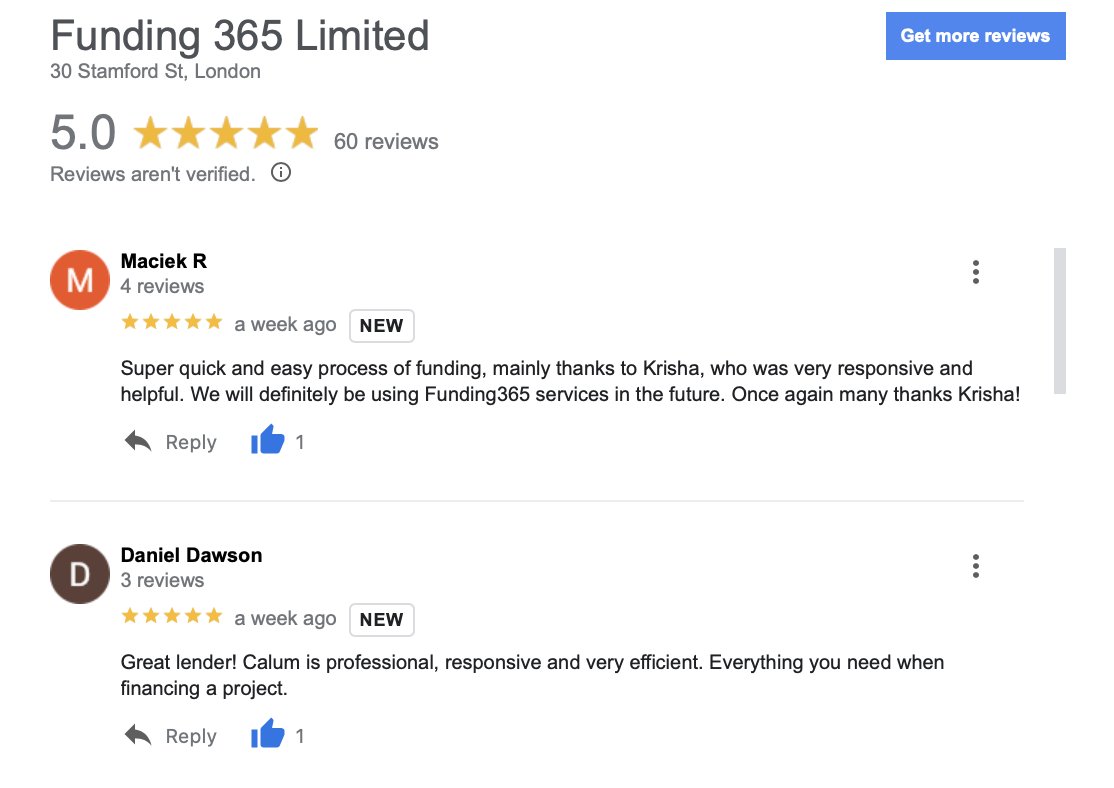 'Everything you need when financing a project.' Two new 5 star Google reviews, one for our 'very responsive and helpful' Senior Underwriter, Krisha and another for our 'professional, responsive and very efficient' Head of Underwriting, Calum 👏🏻

#bridgingfinance #propertyfinance
