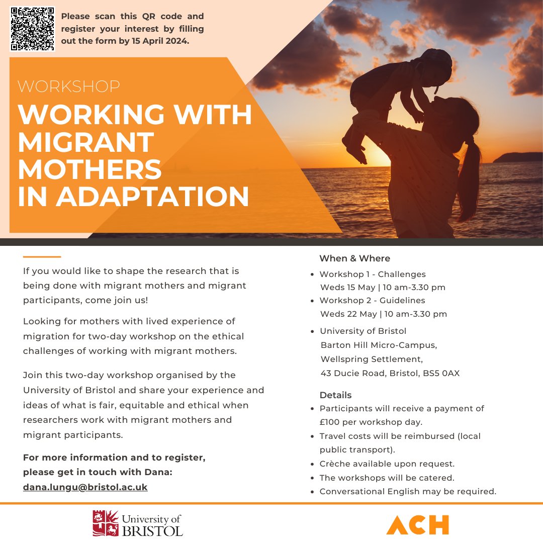 🙌If you would like to shape the research that is being done with migrant mothers and migrant participants, come join us! Participants will receive a payment of £100 per workshop day. ✍️Please fill out the form to register: ow.ly/2ssP50QQ3kk