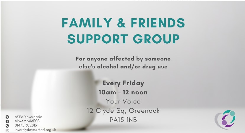 Our Inverclyde 'Family and Friends Support Group' is on tomorrow, Friday 29th March 2024! A weekly, drop-in support group for anyone 16+ affected by someone else's alcohol or drug use, past or present. No need to book, just come along! - Fridays, 10am - 12pm - @YourVoiceInver