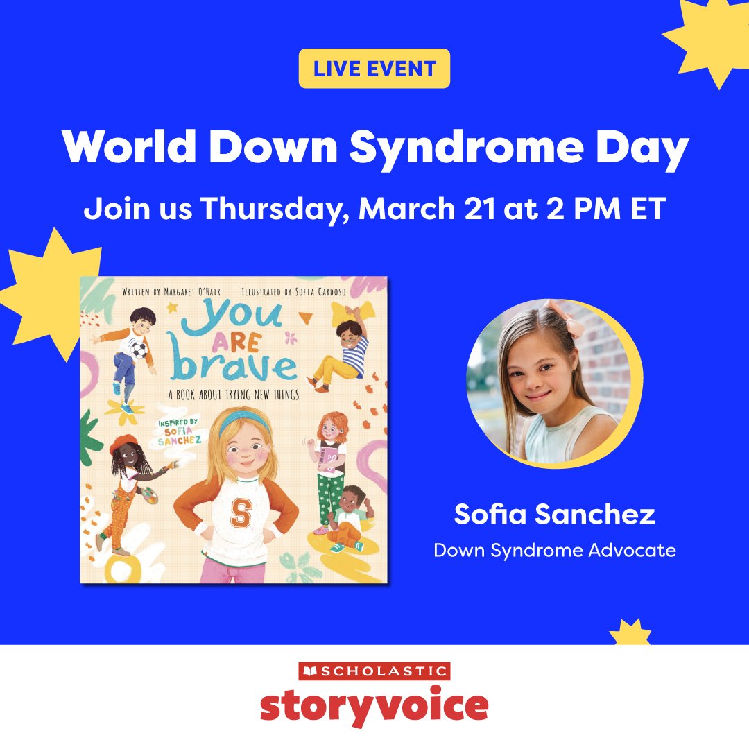 We have a very special Storyvoice event planned for World Down Syndrome Day on March 21! Join Down Syndrome advocate, Sofia Sanchez, as she reads You Are Brave, A Book About Trying New Things 💙 bit.ly/3VfB0s2
