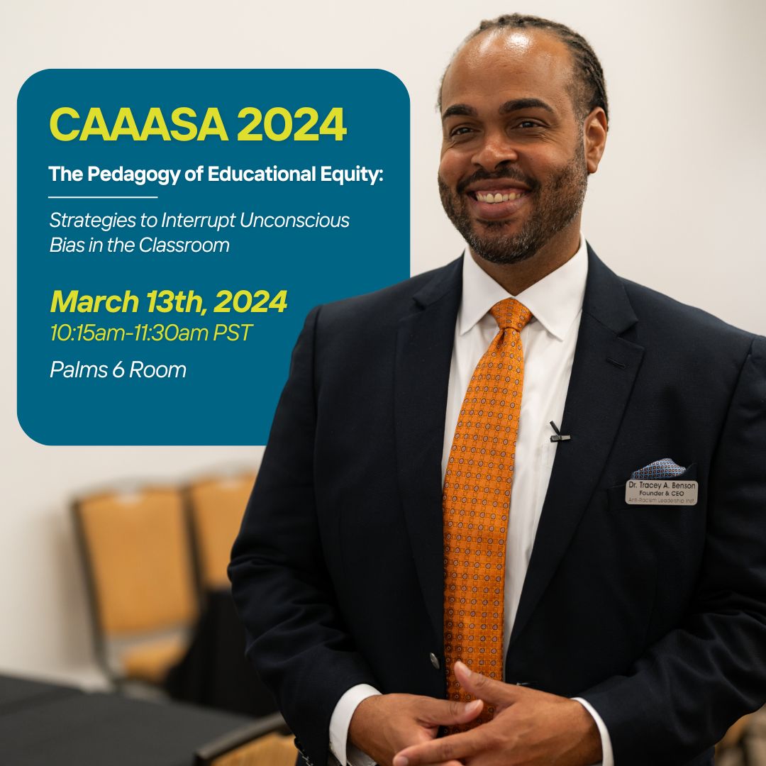 I'm speaking today! Join me at #CAAASA in #SanDiego as I discuss: 

The Pedagogy of Educational Equity: Strategies to Interrupt Unconscious  
Bias in the Classroom

Time: 10:15am-11:30am PST 
Location: Town &amp; Country Resort San Diego - Palms 6 Room

#equity #antiracismleadership