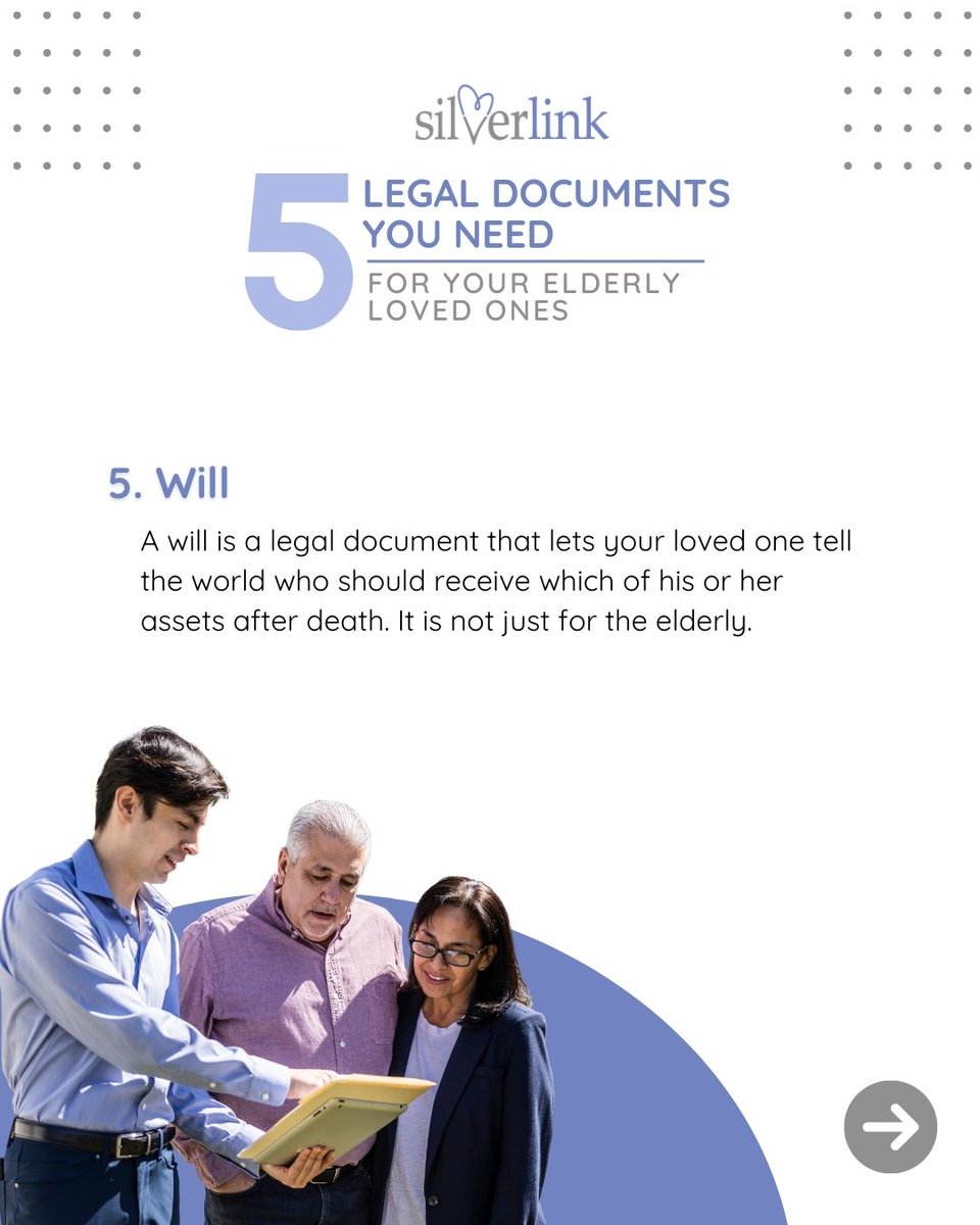 SilverlinkLLC's tweet photo. Preparing for the future: 5 essential legal documents for your elderly loved ones. SilverLink helps you navigate: Wills, Power of Attorney, Living Wills, &amp; more! https://t.co/XmO5GvOz2W #SeniorCarePlanning #SilverLinkCares #seniorcare #eldercare #caregiving https://t.co/QZIhdJQIjc