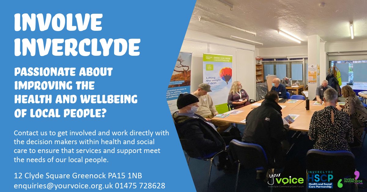 By joining the Involve Inverclyde Network, you can work with decision makers to enable people to live healthy and fulfilling lives. Get in touch today by emailing enquiries@yourvoice.org.uk and have your voice heard! yourvoice.org.uk/involve-inverc… #inverclyde