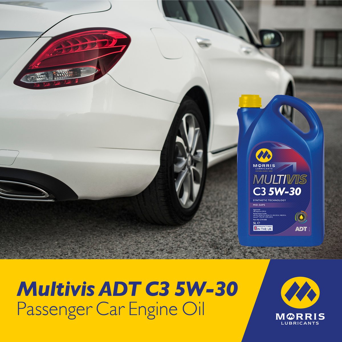 @Morrisoil Multivis ADT C3 5W-30 is a mid-SAPS synthetic technology engine oil formulated to meet the demands & fuel efficiency expectations of petrol & diesel engines, where a low viscosity oil of this type is required. View more here: ow.ly/zKMj50QS4xb #car | #engineoil