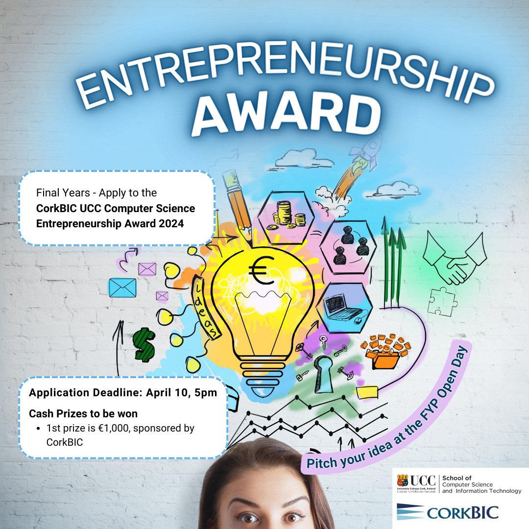 Final year CSIT students! You’re invited to apply for the Cork BIC UCC Entrepreneurship Award! Steps below: