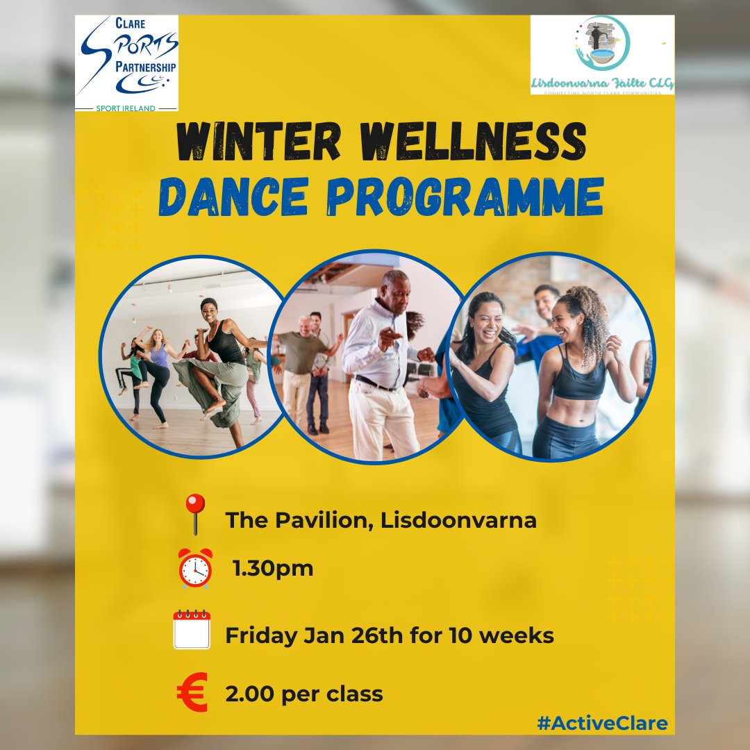 Everyone's invited to dance as our programme in conjunction with Lisdoonvarna Failte continues this week! 🕺🏽🤩 See poster for full details ✅ #ActiveClare