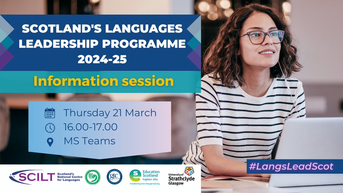 Are you considering applying to join Scotland's Languages Leadership Programme 2024-25? Would you like to know more about what's involved? Join us for our information session on 21 March to find out more, and hear from former participants: loom.ly/JoOKGnk #LangsLeadScot
