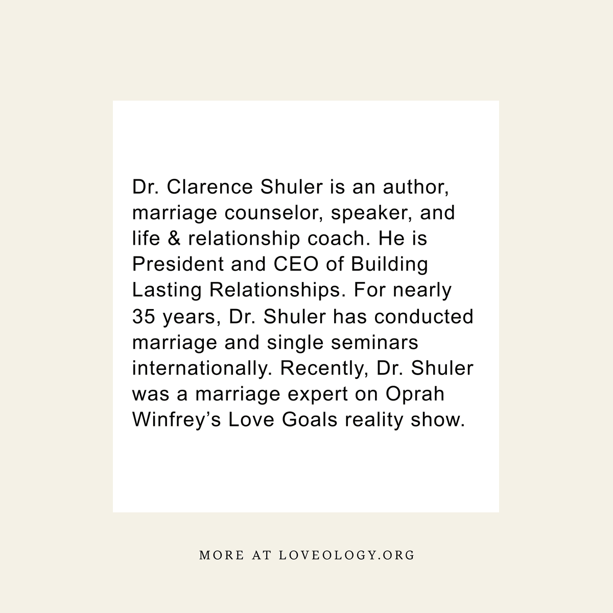 🌟 Introducing our Loveology expert: Dr. Clarence Shuler! 🌟

Dr. Shuler is more than just an author, marriage counselor, speaker, and life &amp; relationship coach; he's a beacon of hope for countless couples seeking to strengthen their bonds.