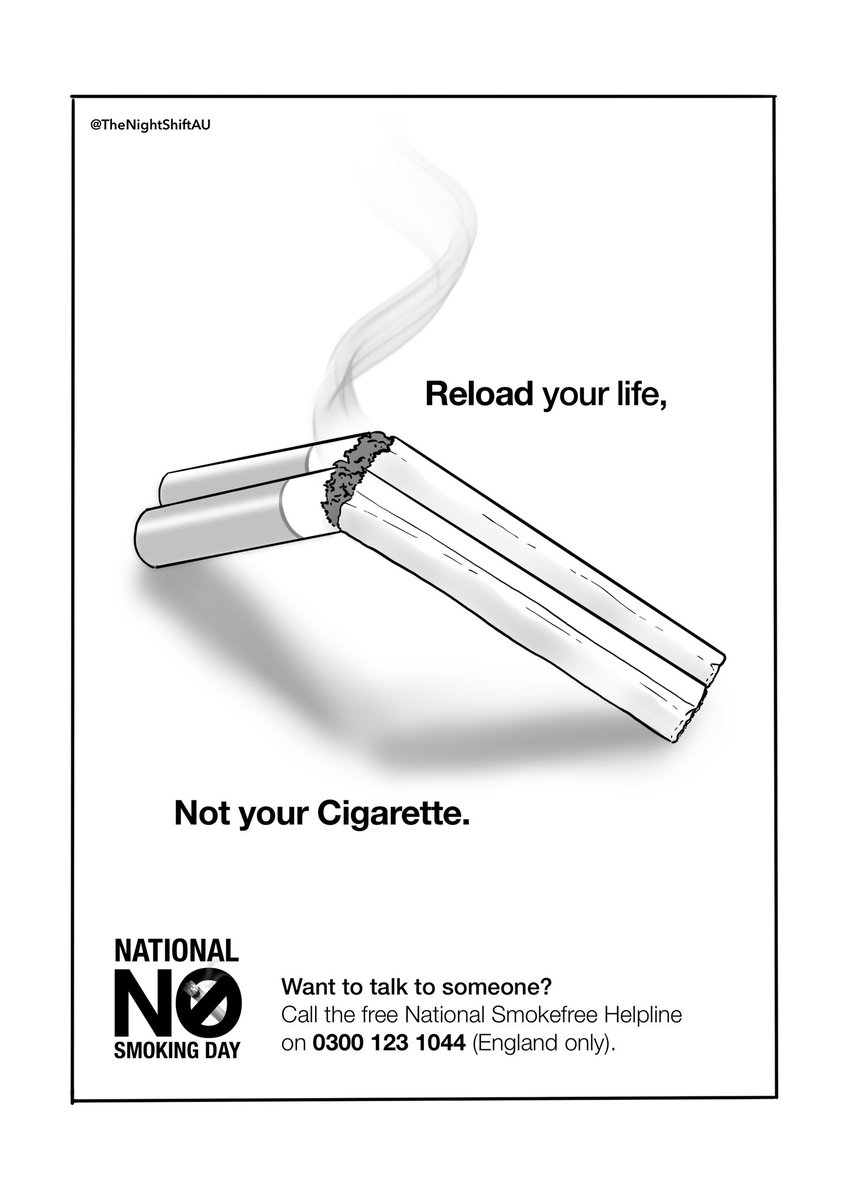 Reload your life, Not your Cigarette.

One Minute Brief of the Day:
Create a poster to encourage people to give up smoking for #NationalNoSmokingDay 🚬 ❌ @OneMinuteBriefs