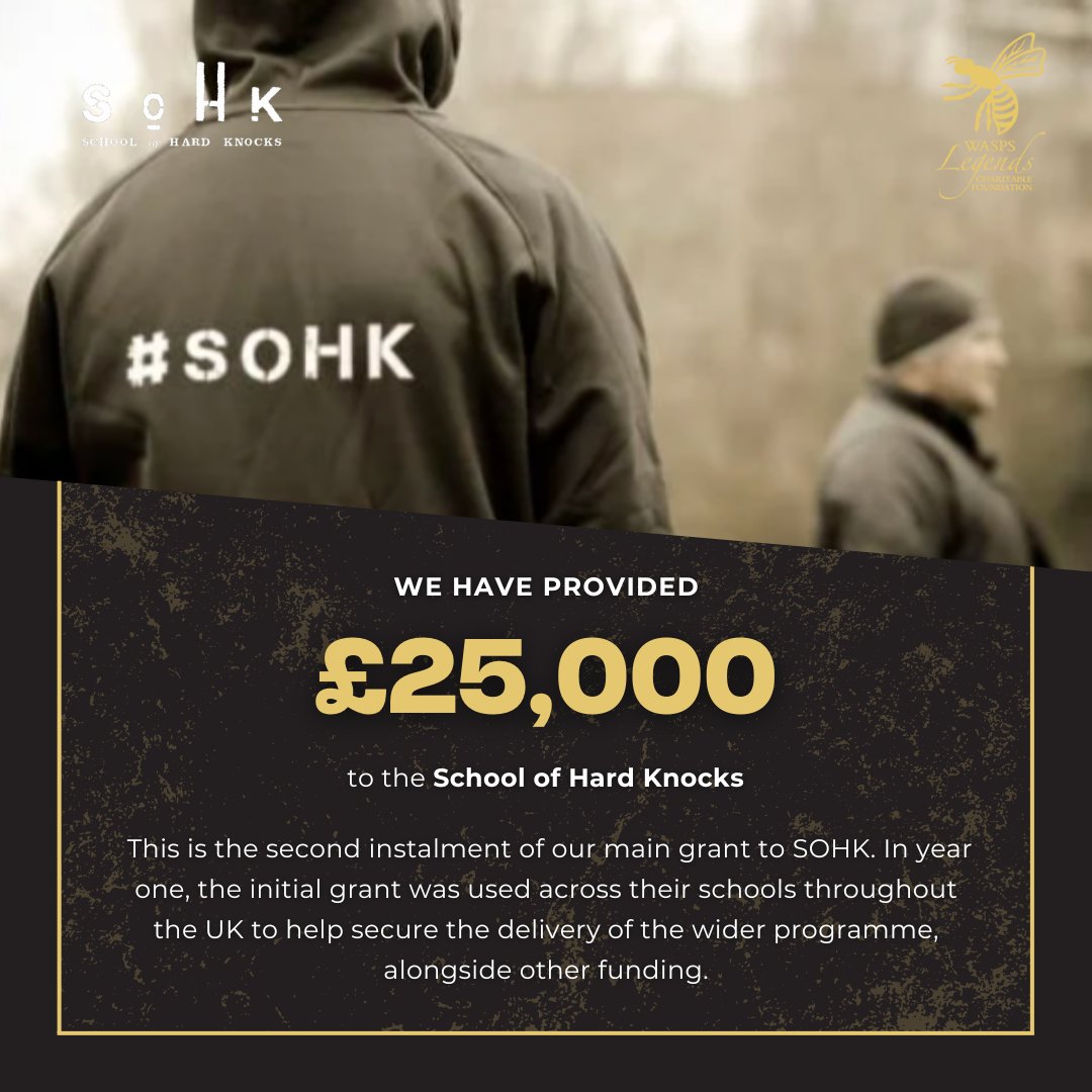 We are delighted to announce that we have provided £25,000 to the School of Hard Knocks. We are excited to see @SOHKCharity build on their impressive progress with the second instalment of our Main Grant. You can read more about this grant here 👇 waspslegends.co.uk/news/25000-pro…