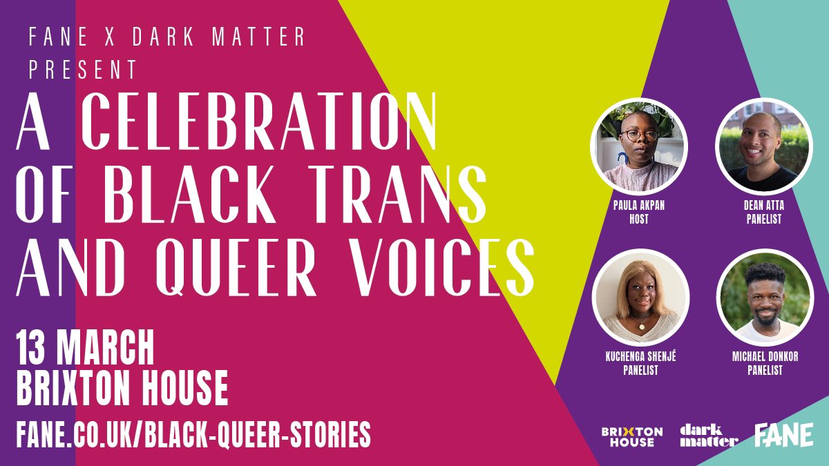 Looking for something to do tonight? Spend an evening in the company of trailblazing authors @DeanAtta, @kuchengcheng & @MichaelDonkor, hosted by journalist and historian @PaulaAkpan as we celebrate Black Trans and Queer voices 🖤 🎟️Tickets: bit.ly/48CeIEI