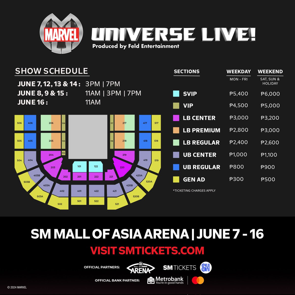 Get ready for an epic adventure as #MarvelUniverseLIVE! lands at the SM Mall of Asia Arena! 𝗧𝗶𝗰𝗸𝗲𝘁𝘀 𝗴𝗼 𝗼𝗻-𝘀𝗮𝗹𝗲 𝗼𝗻 𝗠𝗮𝗿𝗰𝗵 𝟮𝟬, 𝟭𝟬𝗔𝗠 𝗮𝘁 𝘀𝗺𝘁𝗶𝗰𝗸𝗲𝘁𝘀.𝗰𝗼𝗺 𝗮𝗻𝗱 𝗮𝘁 @smtickets 𝗼𝘂𝘁𝗹𝗲𝘁𝘀. #MOAArena #ChangingTheGameElevatingEntertainment