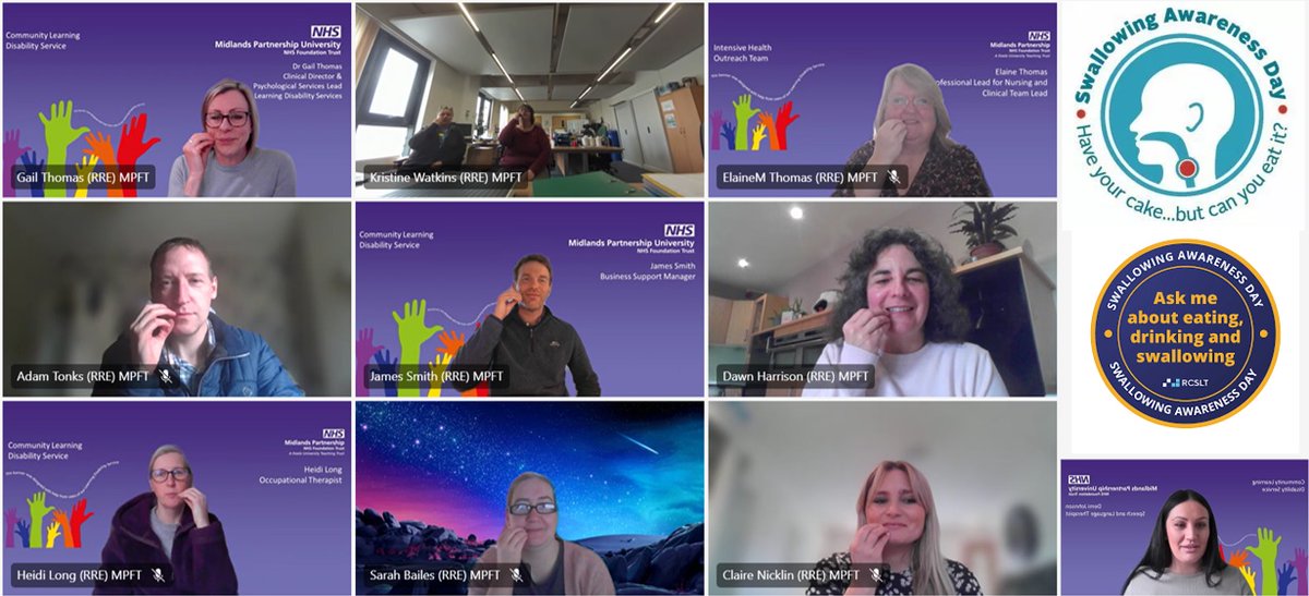 Shropshire CLDT using their weekly huddle to raise awareness of eating, drinking and swallowing difficulties and linking in with their sign of the week. #SwallowAware2024 #swallowingawarenessday2024 #RCSLT #mpftnhs