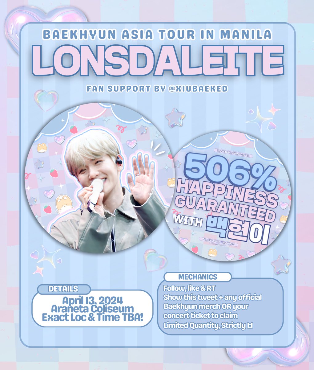 xiubaeked's tweet photo. 506% 𝙝𝙖𝙥𝙥𝙞𝙣𝙚𝙨𝙨 𝙜𝙪𝙖𝙧𝙖𝙣𝙩𝙚𝙚𝙙 𝙬𝙞𝙩𝙝 𝘽𝙖𝙚𝙠𝙝𝙮𝙪𝙣𝙚𝙚! 🫶

#BAEKHYUN (round) fan support by xiubaeked ✧

🤍 like &amp; rt
🤍 following is optional but will go priv!
🤍 see below for more details~

#LONSDALEITEinMNL #LonsdaleiteinManila
#2024BaekhyunAsiaTour https://t.co/tJfHajP2nD