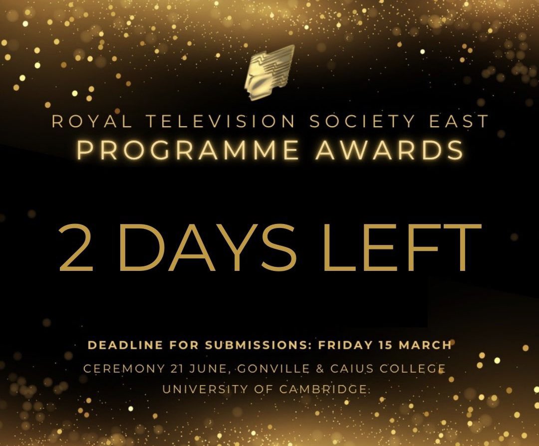 📣ONLY 2 DAYS LEFT TO SUBMIT! 📣 Entries to the RTS East Programme Awards 2024 close this Friday, 15th March. Make sure you submit your full entry before then! We can’t wait to see your submissions! ✨ #rtseast #RTSEastPA2024