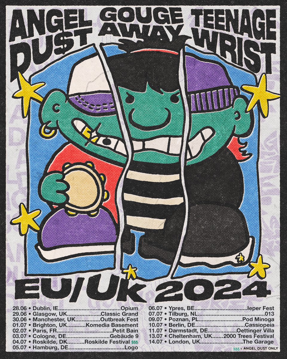 NEW // Cor, now THIS is a triple threat if we ever saw one 🤩 @angeldustmoney, @TeenageWrist and @gougeawayfl are teaming up for a monster three-way-headline tour, which takes over the UK and Ireland this summer! Tickets go on sale 10am Friday 👉 tinyurl.com/ds894758