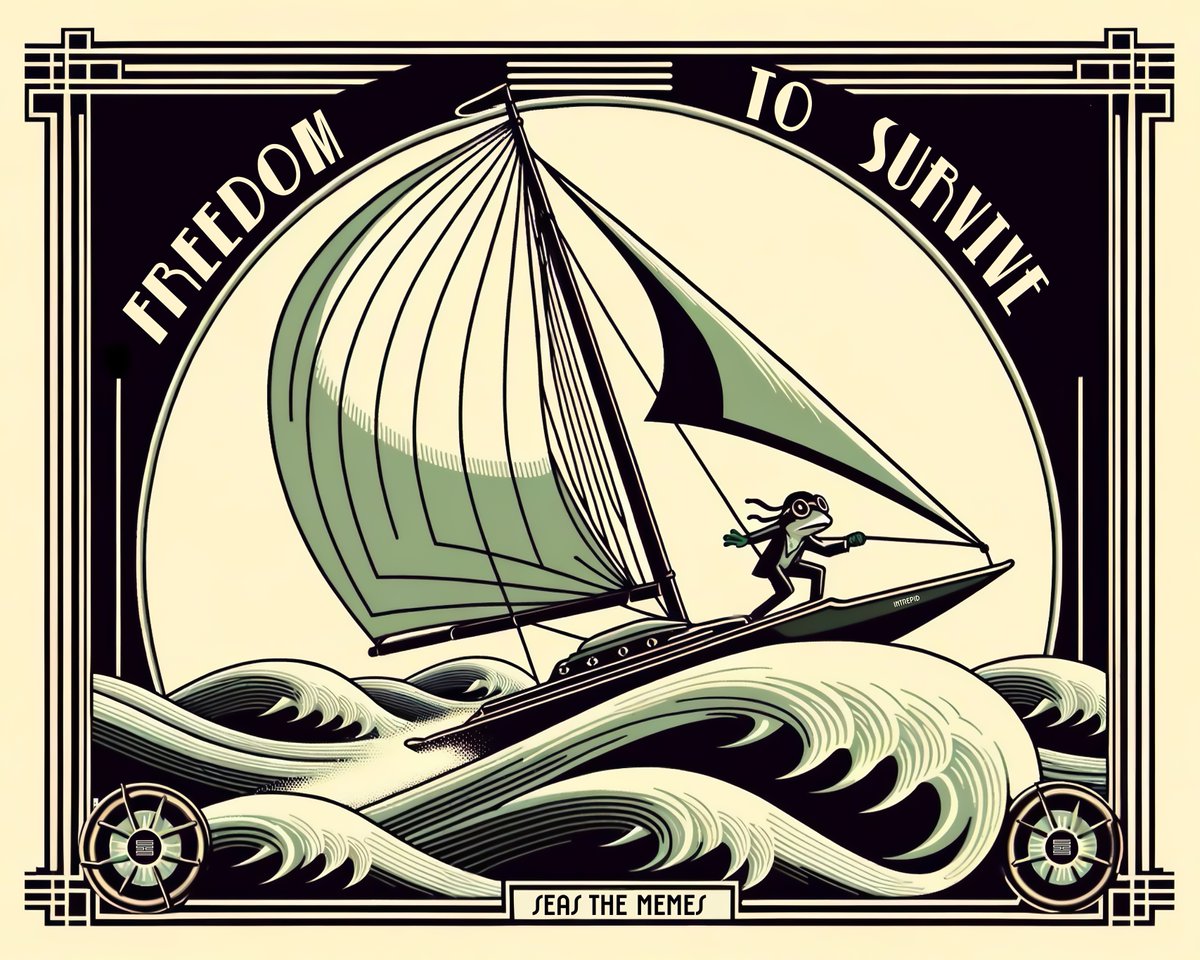 1/7 After two years of being stranded at sea, far from home, it became clear that without the freedom to transact and freedom of movement, there are limited options for survival.  Super excited to share 'Seas the Memes', my <a href="/punk6529/">6529</a> meme card, with everyone.