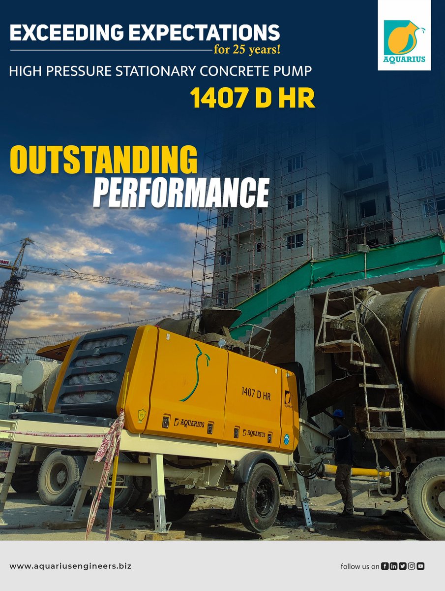 For more information about this model: bit.ly/45o3wt9

#concretepumping #outstandingperformance #Aquarius1400Series #Aquariuslinepumps #Stationaryconcretepumps #Concretesolution #ConcretePumps #concretebatchingplant #ThinkConcreteThinkAquarius #AquariusEngineersPvtLtd