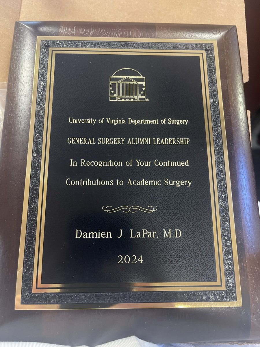 This year we welcomed Damien LePar as our 5th Alumni Lecturer. Great opportunity to reconnect and for him to share his academic path in congenital heart surgery. Great day of celebration. We train future academic surgeons…and here is another great example. #HoosUVASurgery