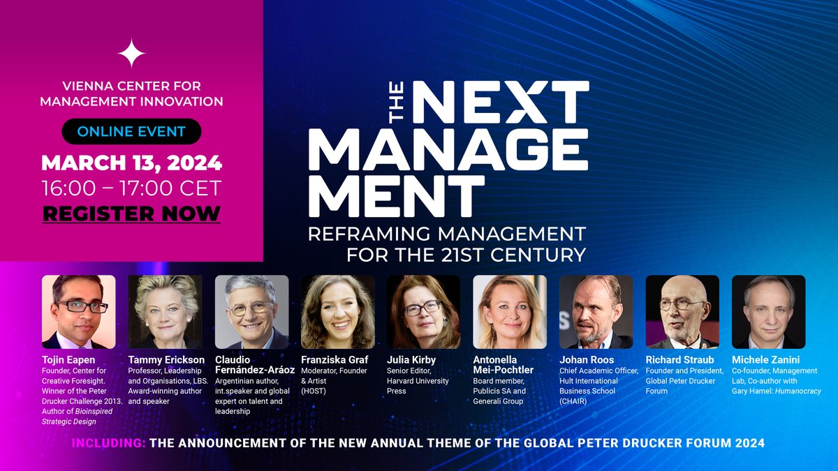 ❗️Last call for the online launch of our new headline project, The Next Management, TODAY at 4pm CET. Register 👇🏻 druckerforum.org/special-pages/… We look forward to an insightful discussion and to having the benefit of your perspective on The Next Management. #gpdf #nextmanagement