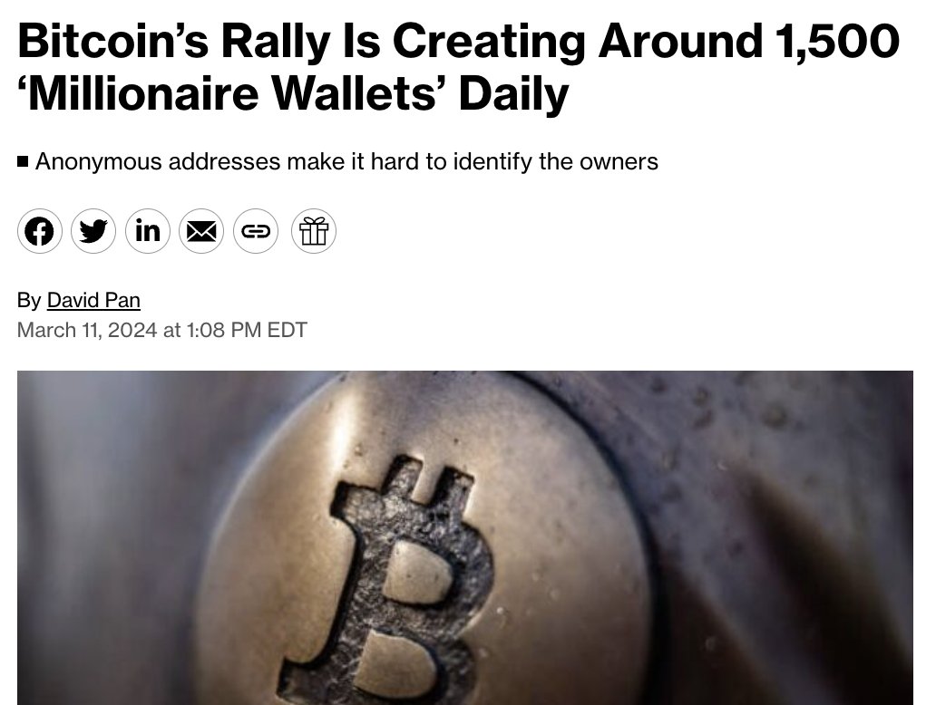 This is remarkable: #Bitcoin is creating 1,500 new millionaires PER DAY  according to Bloomberg. Since October, crypto markets have added an  incredible $1.8 TRILLION in market cap. In other words, crypto has