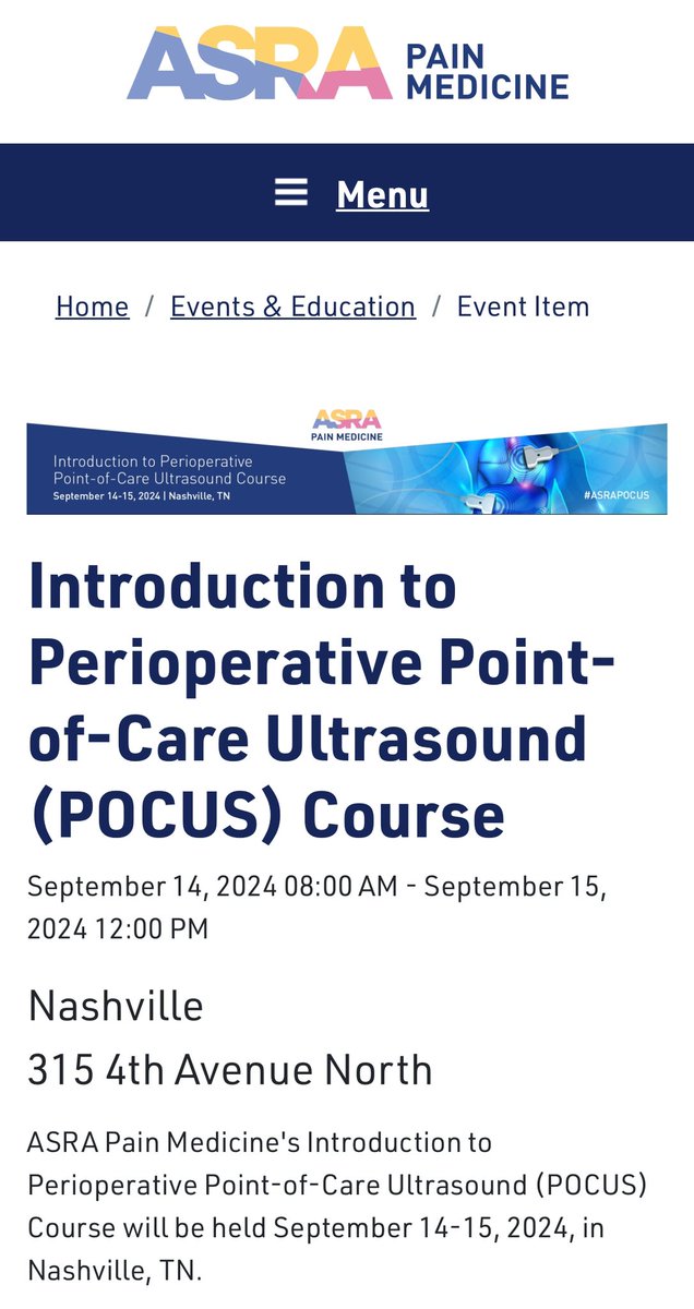 🩺 Hari (హరి 🇮🇳) Kalagara (@kalagarahari) on Twitter photo #POCUS
Blocks the dates: September 14-15!
Our <a href="/ASRA_Society/">ASRA Pain Medicine</a> next #ASRAPOCUS course will be In Nashville.
👉 asra.com/events-educati… <a href="/shaskinsMD/">Stephen Haskins</a> <a href="/NarouzeMD/">Samer Narouze,MD,PhD,MMM</a> <a href="/MKwesiKwofie/">Kwesi Kwofie</a> <a href="/dr_melissabyrne/">Melissa Byrne DO MPH FASA</a> <a href="/anesthesiadocmd/">Melody Anderson (Herman), MD</a> <a href="/Nadia_Hdz_MD/">Nadia Hernandez, MD, FASA</a> <a href="/KukrejaPromil/">Promil Kukreja MD.,PhD.,FASA</a> <a href="/NibrasBughrara/">Nibras F. Bughrara, MD, FCCM, FASA</a> <a href="/pperezde/">Pablo Perez d’Empaire, MD, FRCPC, FCCM, FASE</a> <a href="/SuryakumarNara1/">Suryakumar Narayanasamy MBBS MD FASA</a> #POCUS
Blocks the dates: September 14-15!
Our <a href="/ASRA_Society/">ASRA Pain Medicine</a> next #ASRAPOCUS course will be In Nashville.
👉 asra.com/events-educati… <a href="/shaskinsMD/">Stephen Haskins</a> <a href="/NarouzeMD/">Samer Narouze,MD,PhD,MMM</a> <a href="/MKwesiKwofie/">Kwesi Kwofie</a> <a href="/dr_melissabyrne/">Melissa Byrne DO MPH FASA</a> <a href="/anesthesiadocmd/">Melody Anderson (Herman), MD</a> <a href="/Nadia_Hdz_MD/">Nadia Hernandez, MD, FASA</a> <a href="/KukrejaPromil/">Promil Kukreja MD.,PhD.,FASA</a> <a href="/NibrasBughrara/">Nibras F. Bughrara, MD, FCCM, FASA</a> <a href="/pperezde/">Pablo Perez d’Empaire, MD, FRCPC, FCCM, FASE</a> <a href="/SuryakumarNara1/">Suryakumar Narayanasamy MBBS MD FASA</a>