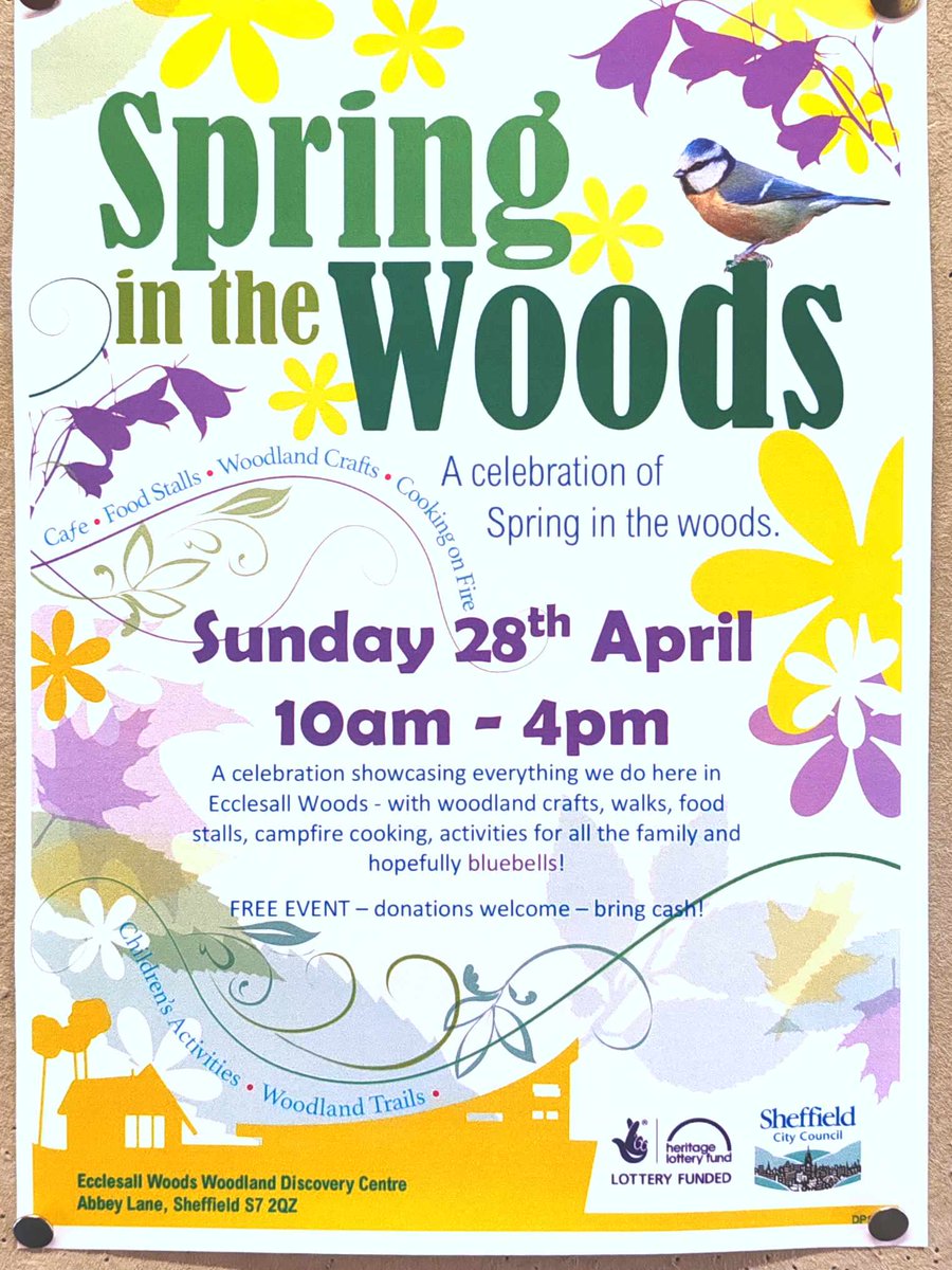 🌱🌱 #Spring In The Woods: Sun April 28th 2024. We're open in @Ecclesallwoods + Stalls, Woodland Crafts & Trails, Children's Activities, Campfire Cooking, #Bluebells (Hopefully) etc. We Open Tues-Sun / 10am-4pm. @ParksSheffield @theoutdoorcity @VisitSheffield #SheffieldIsSuper