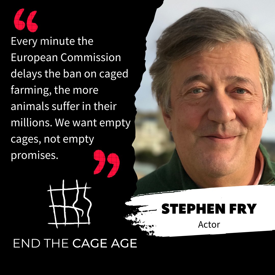 CIWF_Global's tweet image. Actor @StephenFry is calling on the European Commission to fulfil its commitment to citizens to ban the use of cages for farmed animals. 

#WeWant empty cages. #EndtheCageAge