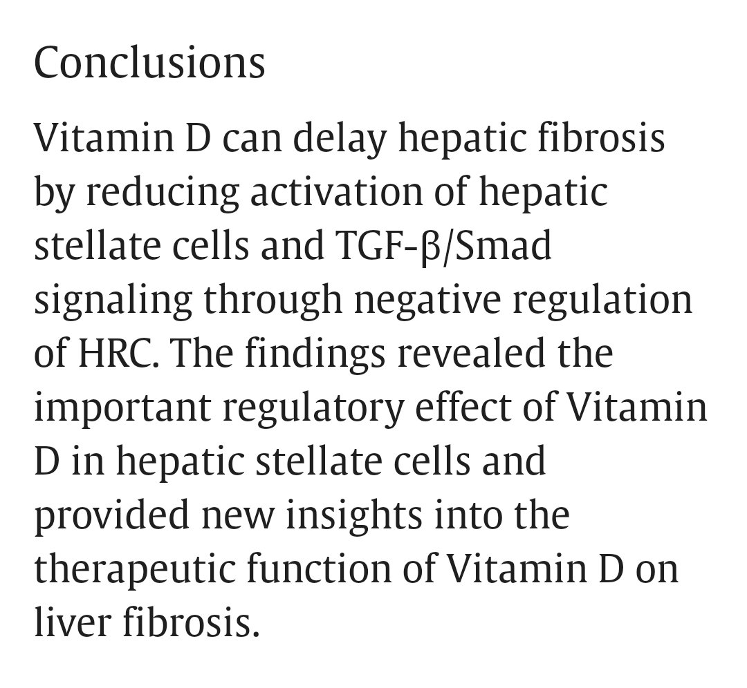 Vit d can delay hepatic fibrosis by reducing activation of hepatic stellate cells and TGF-B/Smad signalling through negative regulation of HRC.
This provide new insight into the benifits of VIT d on liver fibrosis 
@HealthyFellow