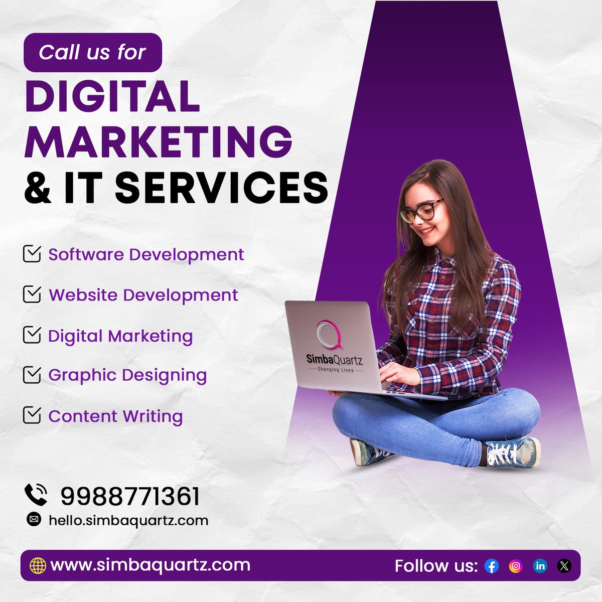 SimbaQuartz's tweet photo. Boost your online presence with our Digital Marketing and IT services. 
𝐆𝐞𝐭 𝐢𝐧 𝐭𝐨𝐮𝐜𝐡 𝐰𝐢𝐭𝐡 𝐮𝐬 𝐭𝐨𝐝𝐚𝐲!
📞9988771366,9988771361
📧hello@simbaquartz.com
.
.
#SimbaQuartz #ITServices #DigitalMarketing  #ChangingLives #ITVillage #ReverseMigration #tangra https://t.co/5kiIpi7Sdl
