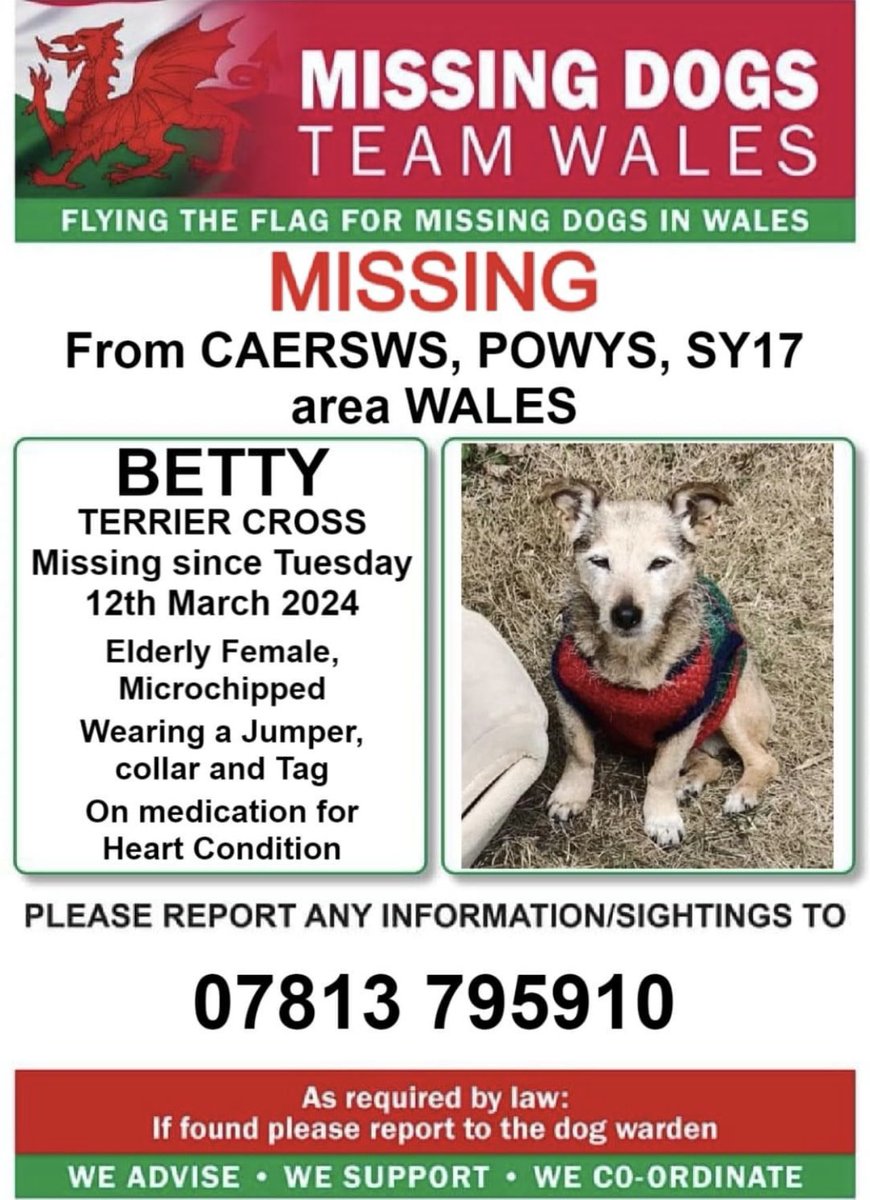 ‼️19 YR OLD BETTY IS MISSING 
FROM #CAERSWS #POWYS #SY17 #WALES
Since TUESDAY 12TH MARCH 

💥BETTY IS ON MEDICATION FOR HEART PROBLEMS 💥
Please share !