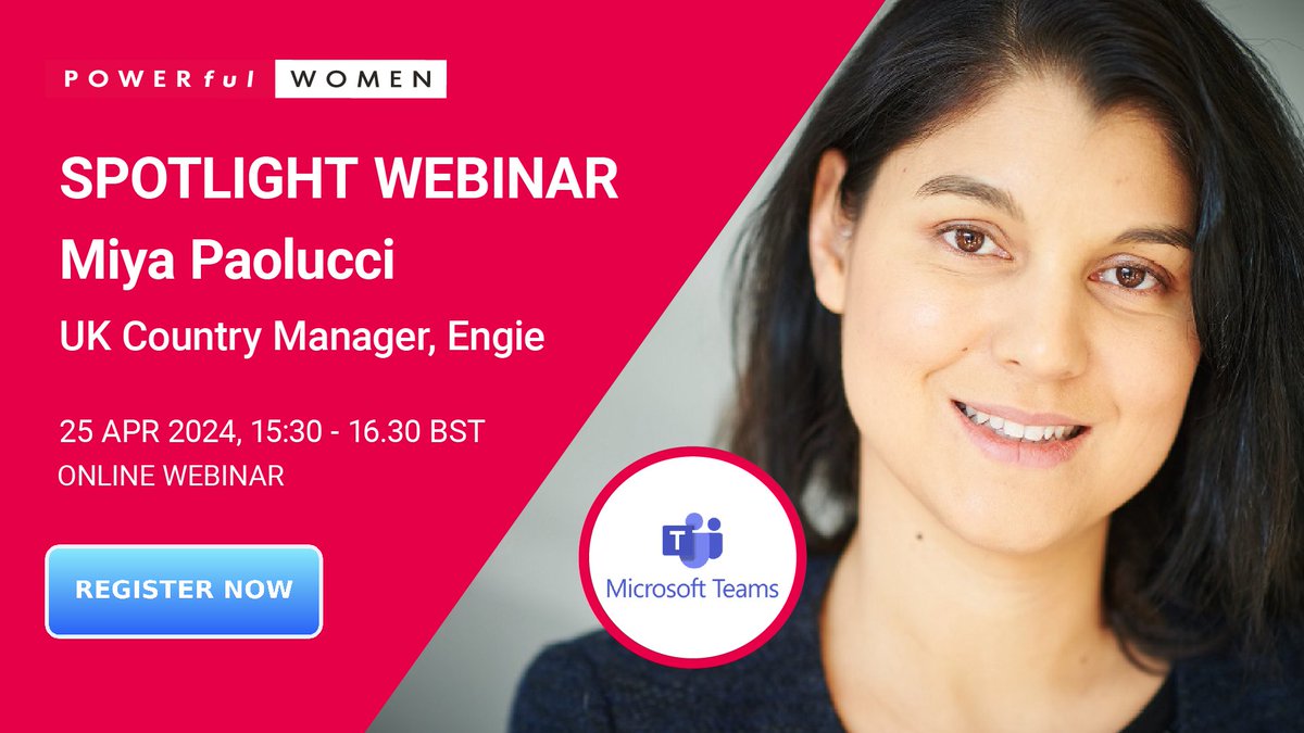 📣Join us for our next Spotlight webinar, with Miya Paolucci, UK Country Manager @ENGIEgroup @ENGIE_UK We shine a light on women making an impact in #energy - hear Miya's career story and be inspired! 🗓️25 April, 3.30-4.30pm, online, free Register👉bit.ly/4abZ4Qq
