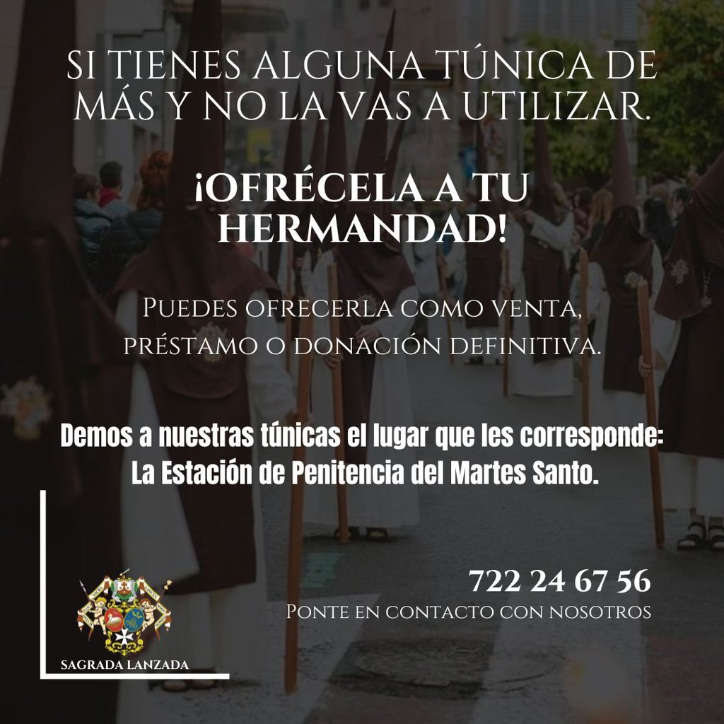 TÚNICAS| Cesión, préstamo o venta de túnicas de la Hermandad.

Té explicamos cómo hacerlo.