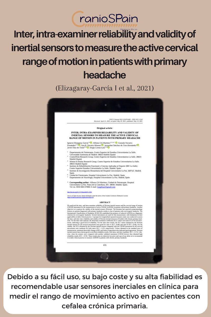 CranioSPain (@craniospain) on Twitter photo Today we share this #craniospain study of 2021 published on <a href="/EXCLIJournal/">EXCLI Journal</a>
This research supports the use in clinical practice of Werium inertial sensors, which show good-to-excellent reliability when measuring cervical active range of motion.
Full text➡️ excli.de/index.php/excl… Today we share this #craniospain study of 2021 published on <a href="/EXCLIJournal/">EXCLI Journal</a>
This research supports the use in clinical practice of Werium inertial sensors, which show good-to-excellent reliability when measuring cervical active range of motion.
Full text➡️ excli.de/index.php/excl…