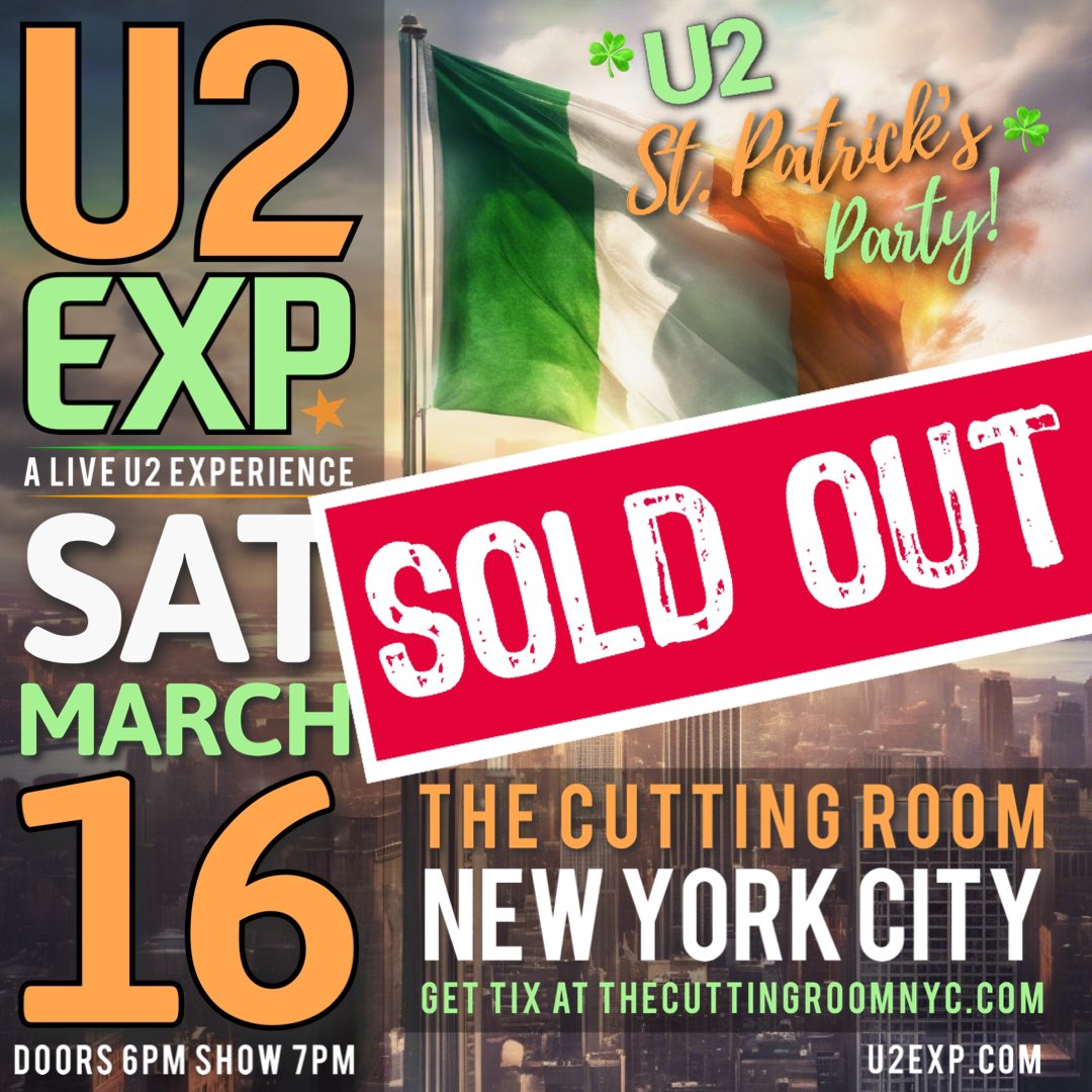rockbeachmusic's tweet photo. This Saturday’s 3/16 U2EXP show @CuttingRoomNYC is Sold Out! #U2 #U2tribute #StPatrickDay https://t.co/0uBzHZ9LL8