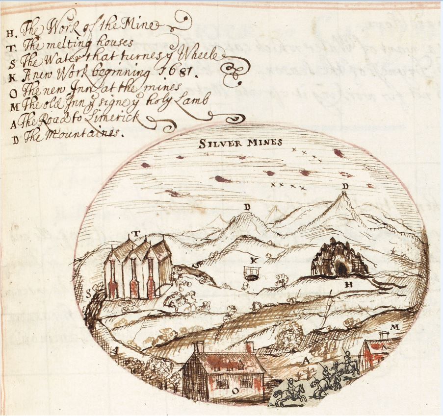 A gorgeous image of the #Silvermines in 1681 by Thomas Dineley of Southhampton who travelled through Ireland in 1680-81 and kept an account with sketches of what he saw From @historyatgalway buff.ly/4abndXr @Tipperarycoco @HistoryUL @TippLib