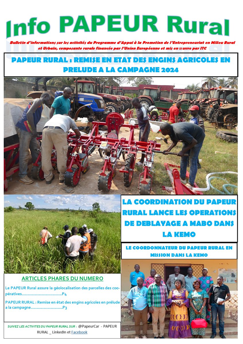 Les activités, acquis et impacts du @PAPEUR Rural désormais à votre portée à travers son journal mensuel 'Info Papeur Rural'. @Distribution gratuite. @lisons pour mieux cerner les multiples appuis de ce @programme. @UEDouglasCarp @ADiallo_ITC @FAOCentrafrique