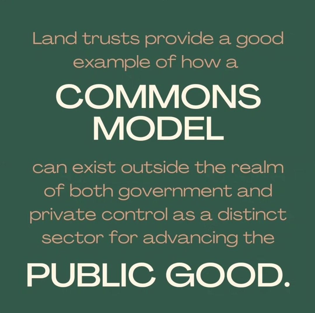 FarmersLT's tweet photo. "Land trusts are an alternative model of land ownership in which a tract of land is owned by a non-profit organization, usually to preserve its natural assets or to maintain it as affordability.
- About The Commons, from https://t.co/CMF74LfY7F
#commons #landcommons #farmland https://t.co/orJ70gTcWs