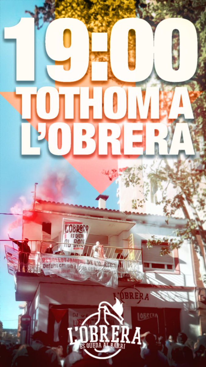 🔴Avui han desallotjat i posteriorment enderrocat l'Obrera de Sabadell, un espai popular i comunitari arrelat al barri
Per donar resposta s'ha convocat avui dimecres una concentració davant l'edifici enderrocat. 
Tothom a l'Obrera!!✊🏼
