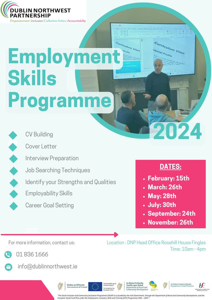 Our Employment Skills Programme is back next week - 26th of March For more info, check out our website: dublinnorthwest.ie/employment-ski… The workshops will be led by Paul Mullan, from measurability.ie #EUinmyRegion #dublinnorthwest #jobseekers #jobsdublin