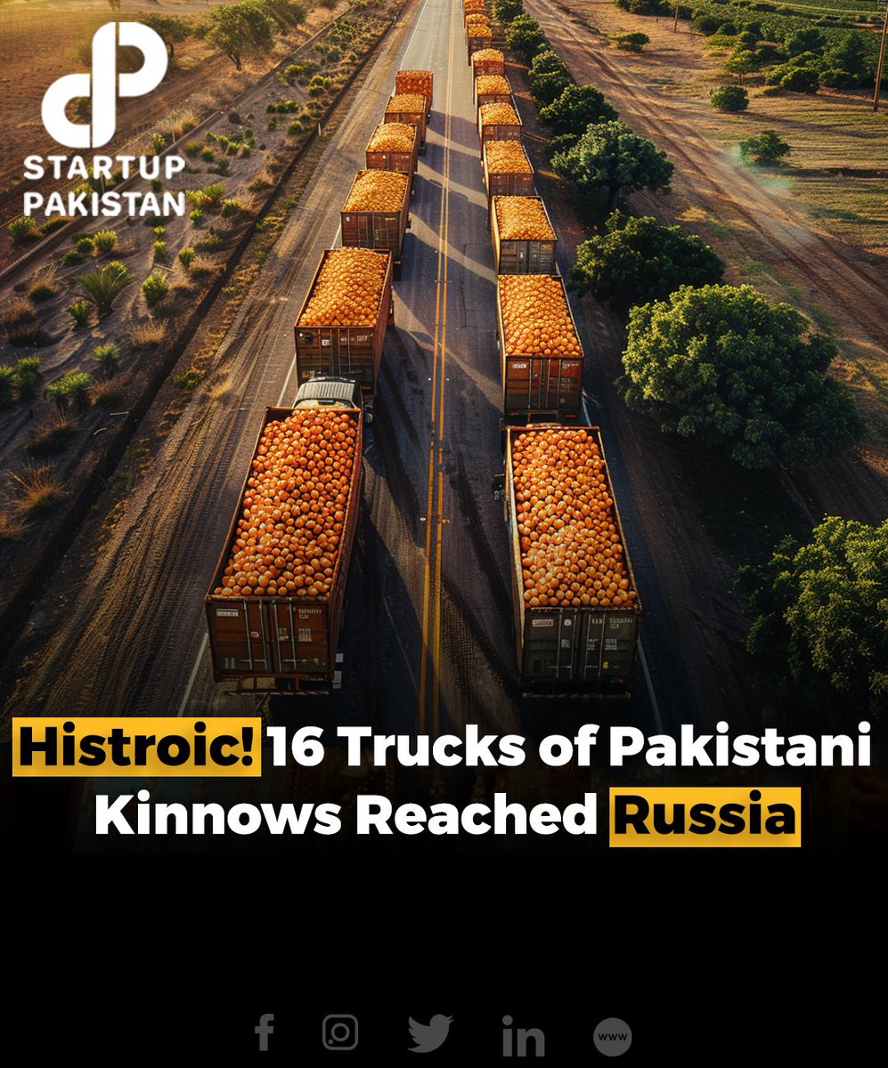 PakStartup's tweet photo. On Sunday, a convoy consisting of 16 trucks loaded with Pakistani kinnows entered Russia.

#truck #kinnows #Russia #pakistan https://t.co/t1GZYKVLW6