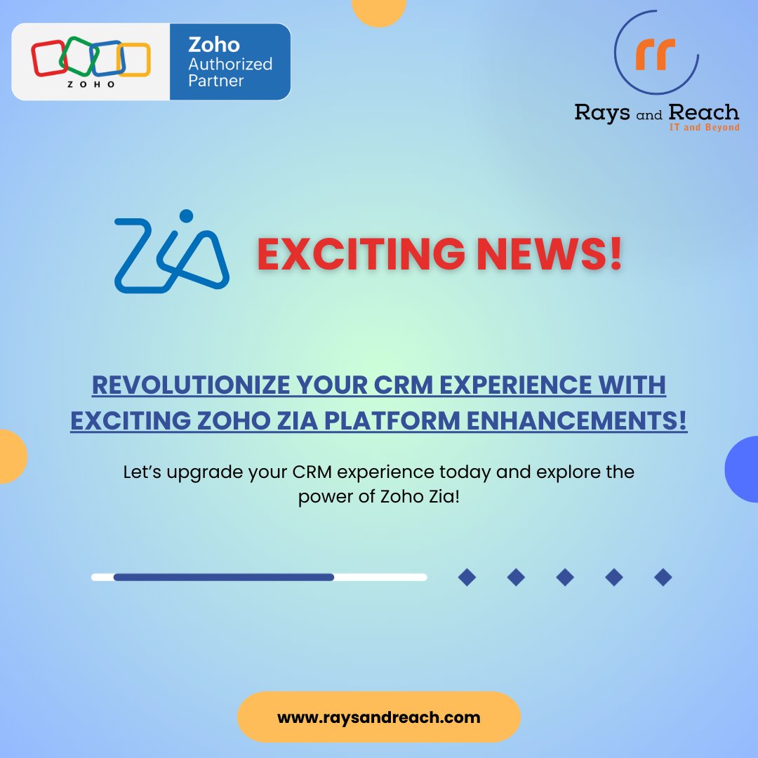 Rays_and_Reach's tweet photo. 🚀 Exciting Zoho Zia Feature Update Alert!
🔎 Did you know? Our Zoho Zia platform just got even better! Explore the latest updates revolutionizing your CRM experience.
⚡To learn more about the feature connect with us at www.raysandreach
#ZohoZia #RaysAndReach #ZohoPartner https://t.co/vapAxMlcnr