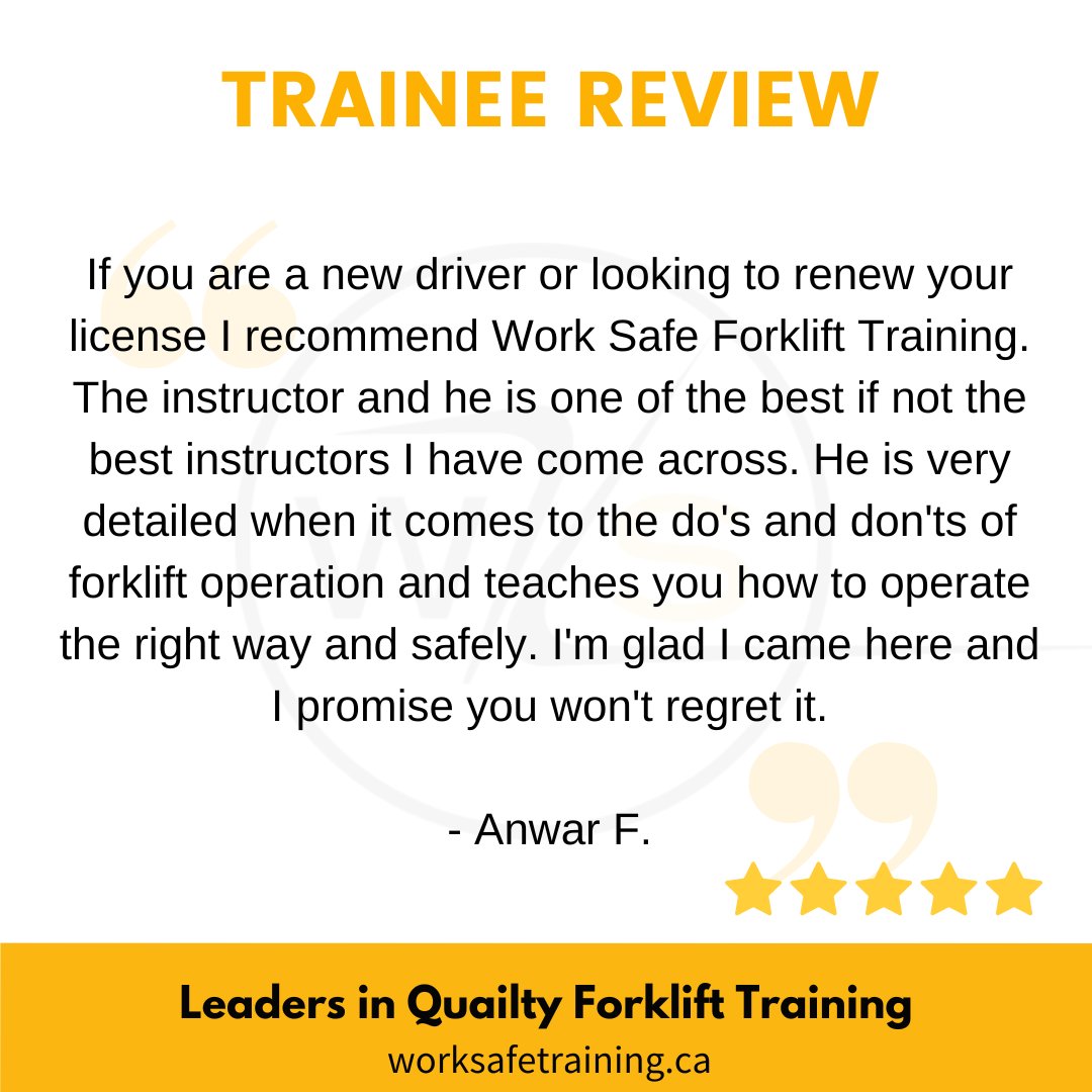 Highly recommended! WORK SAFE transforms your career with top-notch forklift training. From novice to pro, you are guided every step of the way!

#ClientLove #JobSuccess #customerexperience #TorontoJobs #forkliftjobs #careeropportunities #hiring #studentjobs #newcomerservices