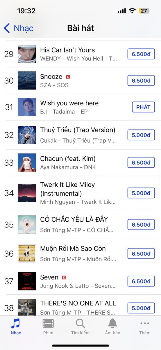 B.I is #31 on VietNam iTunes chart song and #3 VietNam iTunes chart album. It go up🥹🥹

B.I WISH YOU WERE HERE
#BI_WISHYOUWEREHERE #ただいまID #おかえりBI #ただいま #TADAIMA #KIMHANBIN #BI #비아이 #ビーアイ @shxx131bi131