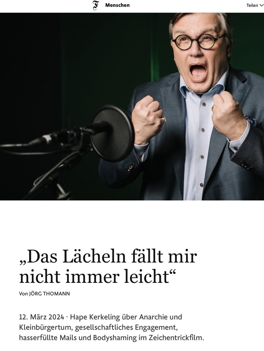 Kerkeling: „Ich möchte mir eines Tages nicht vorwerfen lassen, dass ich mitverantwortlich dafür gewesen bin, wenn alle die Klappe gehalten haben. Ich mache meinen Mund jetzt auf, koste es, was es wolle. Und dabei bleibt’s auch.“ faz.net/aktuell/gesell…