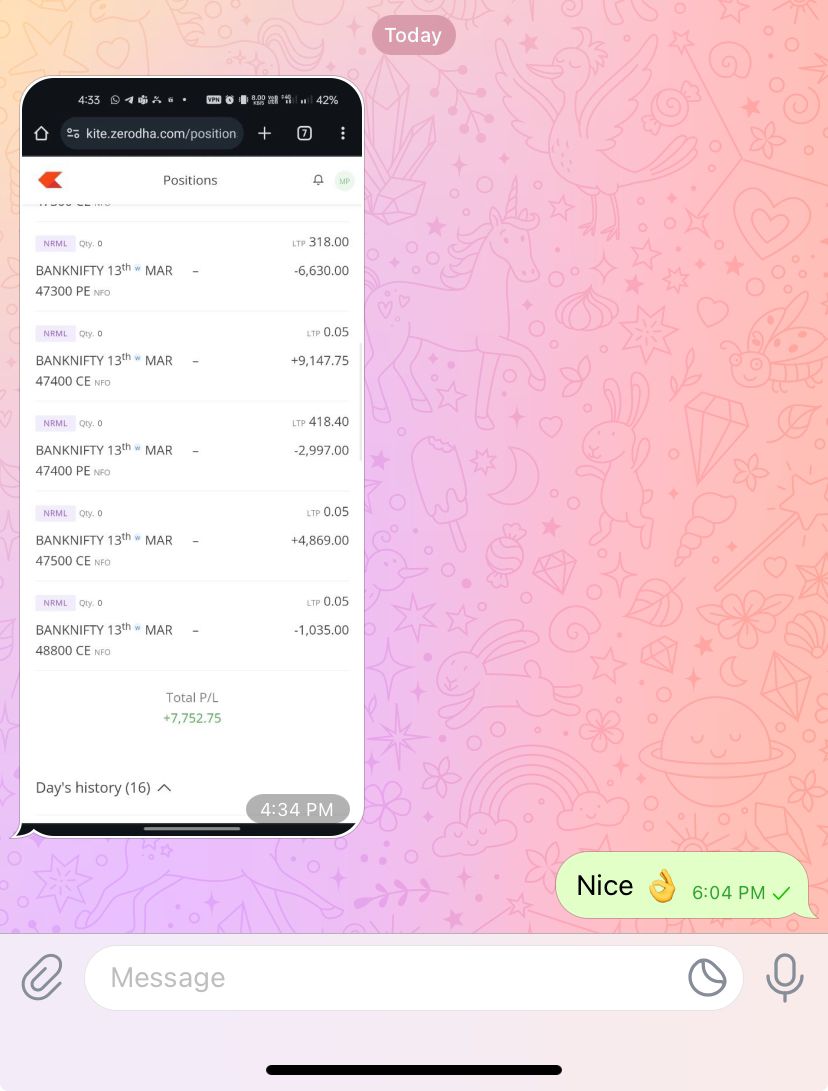 Fingrove_Algo's tweet photo. 7.7K Profit posted by client today 

#Fingrove #ALGO  #OptionsTrading #OptionStrategy #algotrading #sharemarket #Nifty50 #banknifty #expiry #tradingstrategy
#Optionselling #STRADDLES #strangle #INTRADAY #nifty #algotrading #intraday #StockMarketindia #Trader https://t.co/DKRhD7i51V