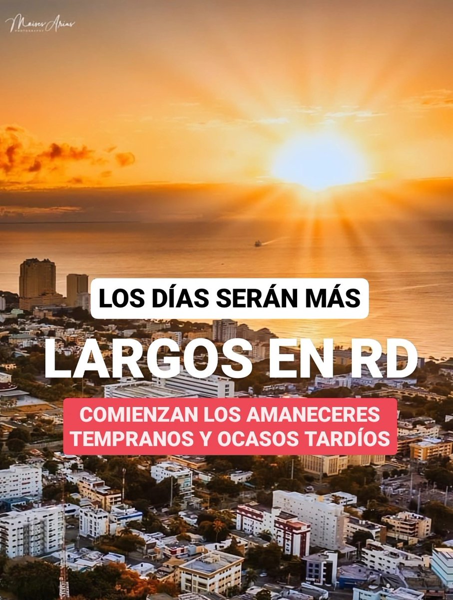 🔴TOMEN NOTA🔴
Faltan seis días para el equinoccio de primavera y desde ya comienzan a alargarse los días: hoy tendremos 12 horas de luz solar, igualando al período nocturno; en Santo Domingo, el sol salió a las 6:49 AM y se ocultará a las 6:49 PM.

⚠️De ahora en adelante,