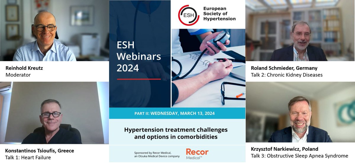 👏Many thanks to speakers and audience that tuned in for our webinar on “Hypertension treatment challenges and options in comorbidities” supported by @RecorMedical. 2nd session today at 5:00 PM CET. Registration still possible 👉bit.ly/3UyHGAS @KreutzReinhold @ESH_Annual