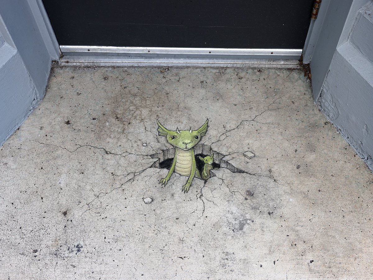 This is your annual reminder that not all the little green things that pop up in the spring have flowers. #StreetArt #ChalkArt #anamorphosis #groundbreaking #dragon #EarlyRisersClub